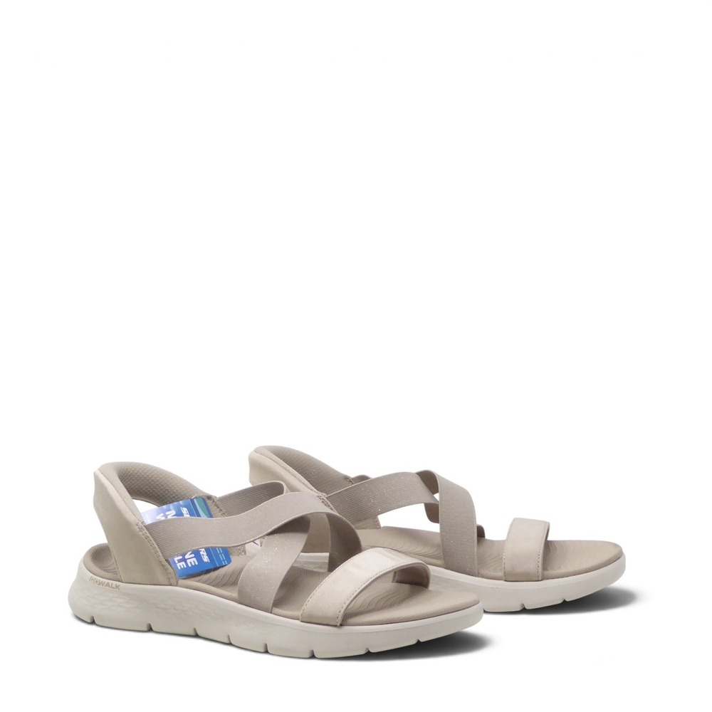 NEW Skechers Womens Slip Ins GO Walk Flex Sandals Glimmer Up Taupe Size 10